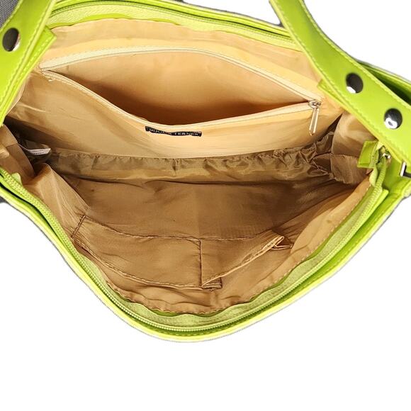 Bijoux Terner Tote Bag Green Canvas Geometrical Print Removable Shoulder Straps - Picture 8 of 11